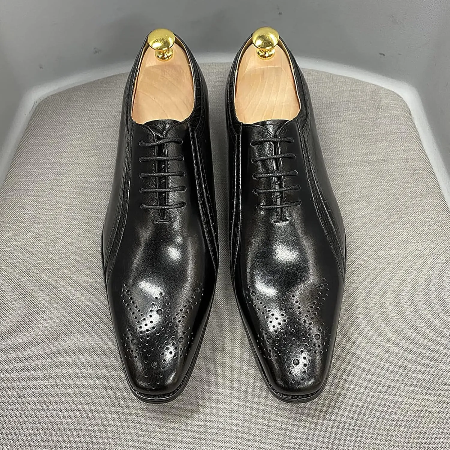 Mens Formal Dress Classic Oxfords Work Uniform Wingtip Leather Lace-ups Wedding Party Brogues Derbys,Black-45