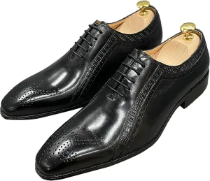 Mens Formal Dress Classic Oxfords Work Uniform Wingtip Leather Lace-ups Wedding Party Brogues Derbys,Black-45
