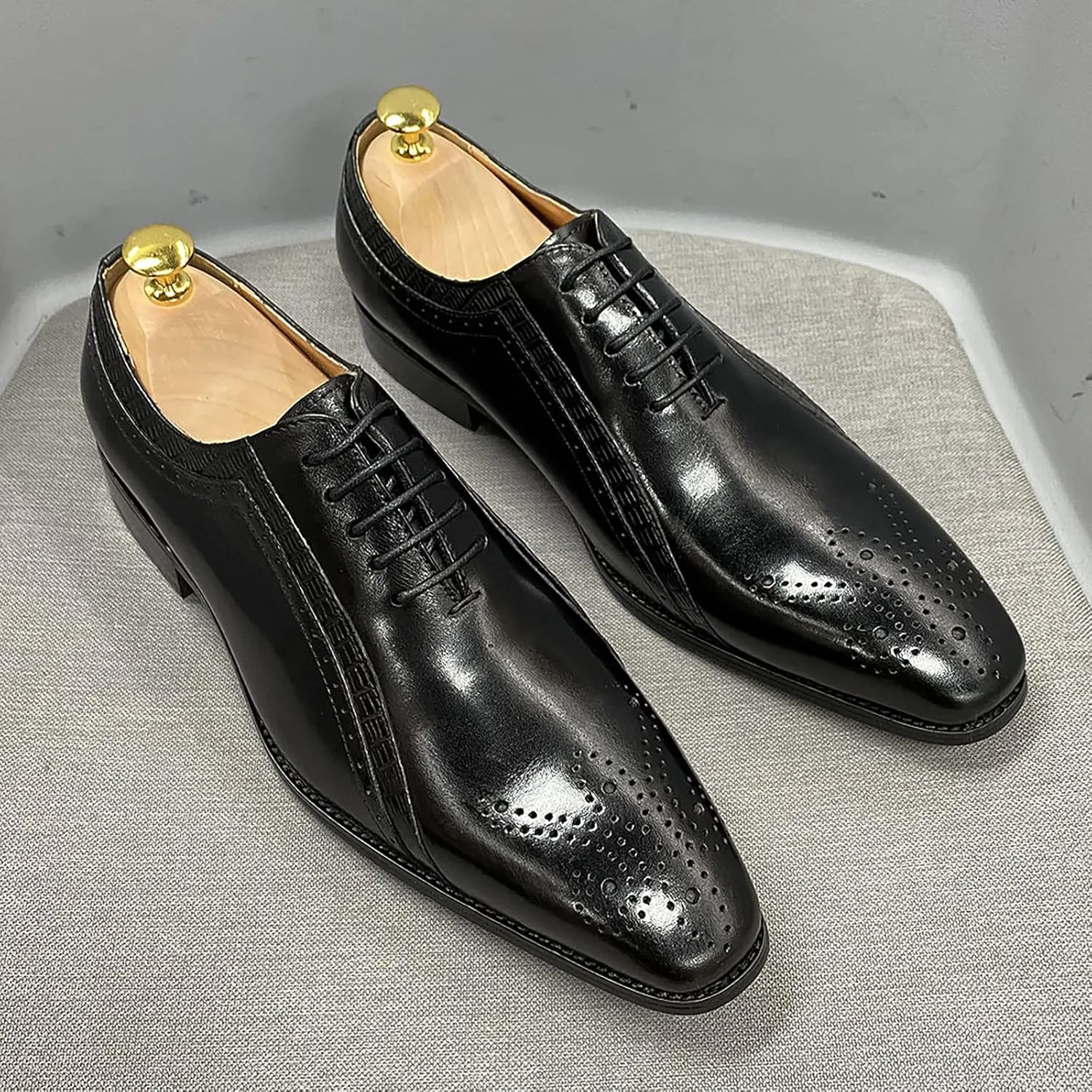 Mens Formal Dress Classic Oxfords Work Uniform Wingtip Leather Lace-ups Wedding Party Brogues Derbys,Black-45