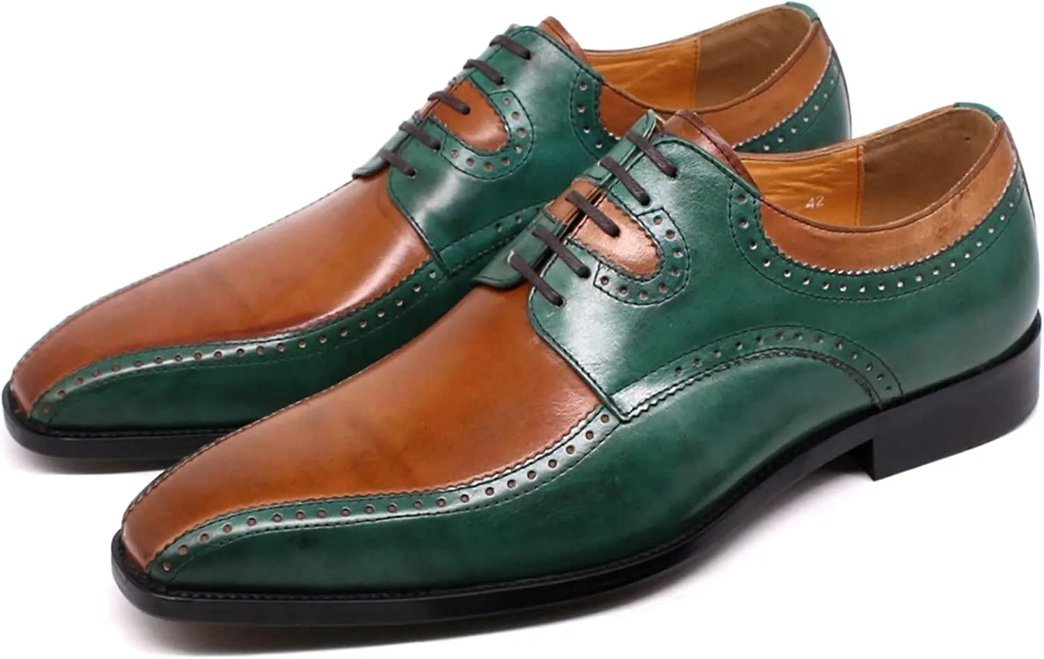 Mens Formal Dress Retro Oxfords Work Uniform Leather Lace-up Brogues Wedding Party Derbys Breathable,Brown-40