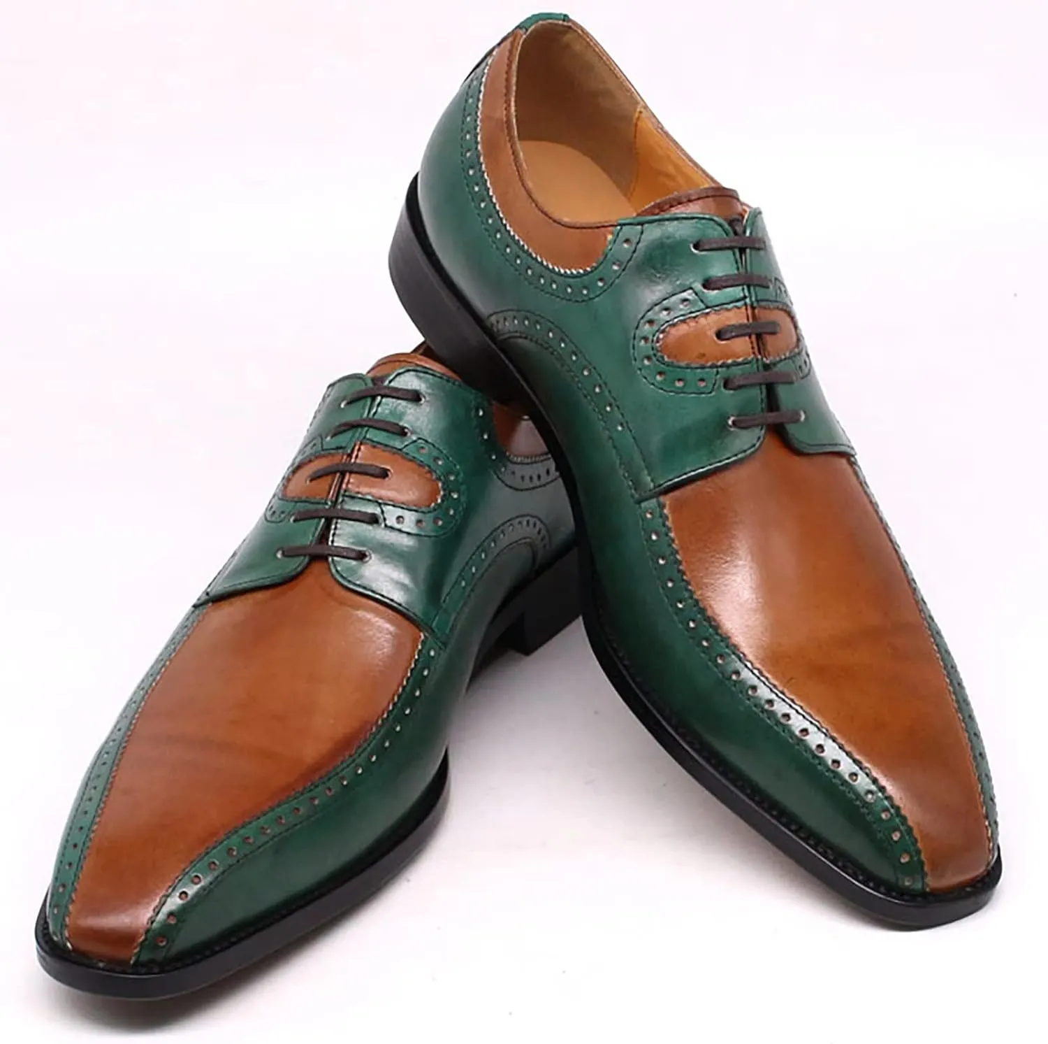 Mens Formal Dress Retro Oxfords Work Uniform Leather Lace-up Brogues Wedding Party Derbys Breathable,Brown-40