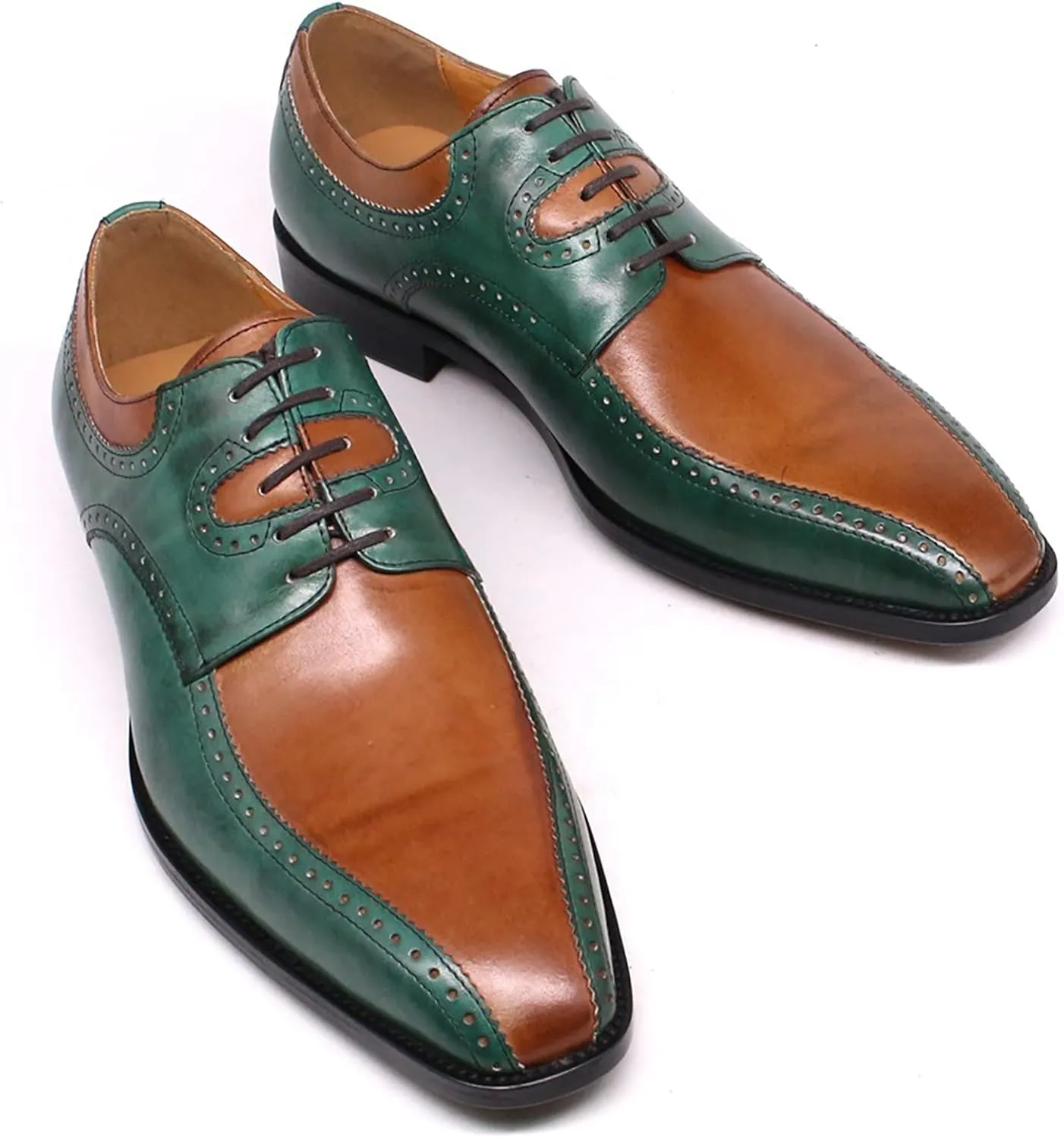 Mens Formal Dress Retro Oxfords Work Uniform Leather Lace-up Brogues Wedding Party Derbys Breathable,Brown-40