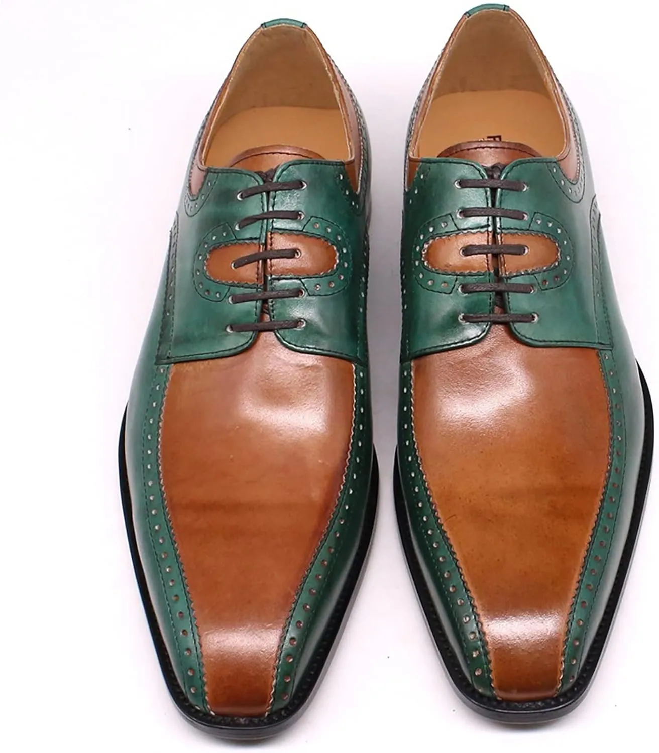 Mens Formal Dress Retro Oxfords Work Uniform Leather Lace-up Brogues Wedding Party Derbys Breathable,Brown-46