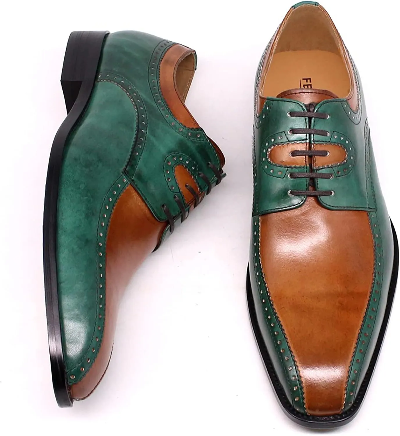 Mens Formal Dress Retro Oxfords Work Uniform Leather Lace-up Brogues Wedding Party Derbys Breathable,Brown-46