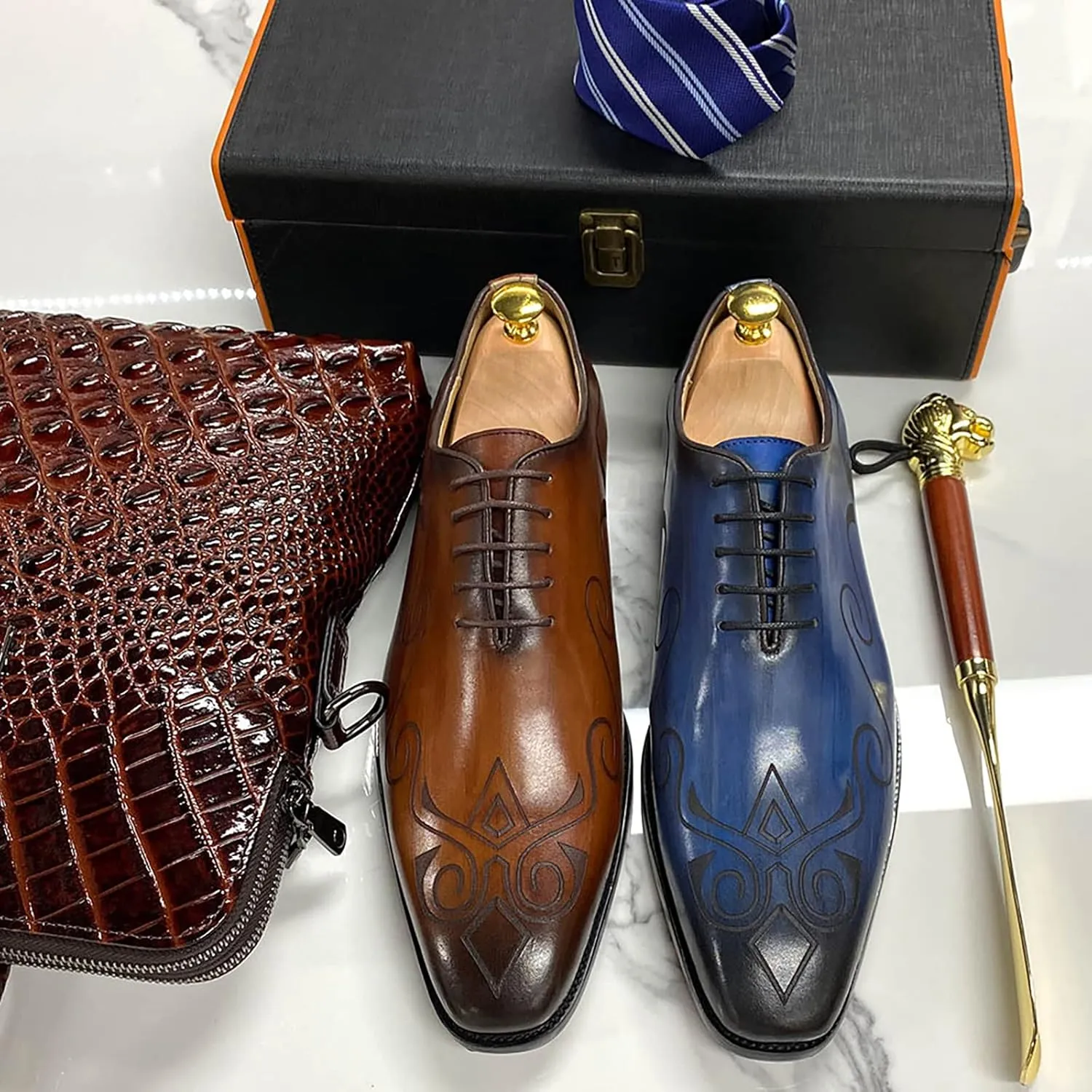 Mens Formal Dress Retro Oxfords Work Uniform Wingtip Leather Lace-ups Wedding Party Brogues Derbys,Brown-42