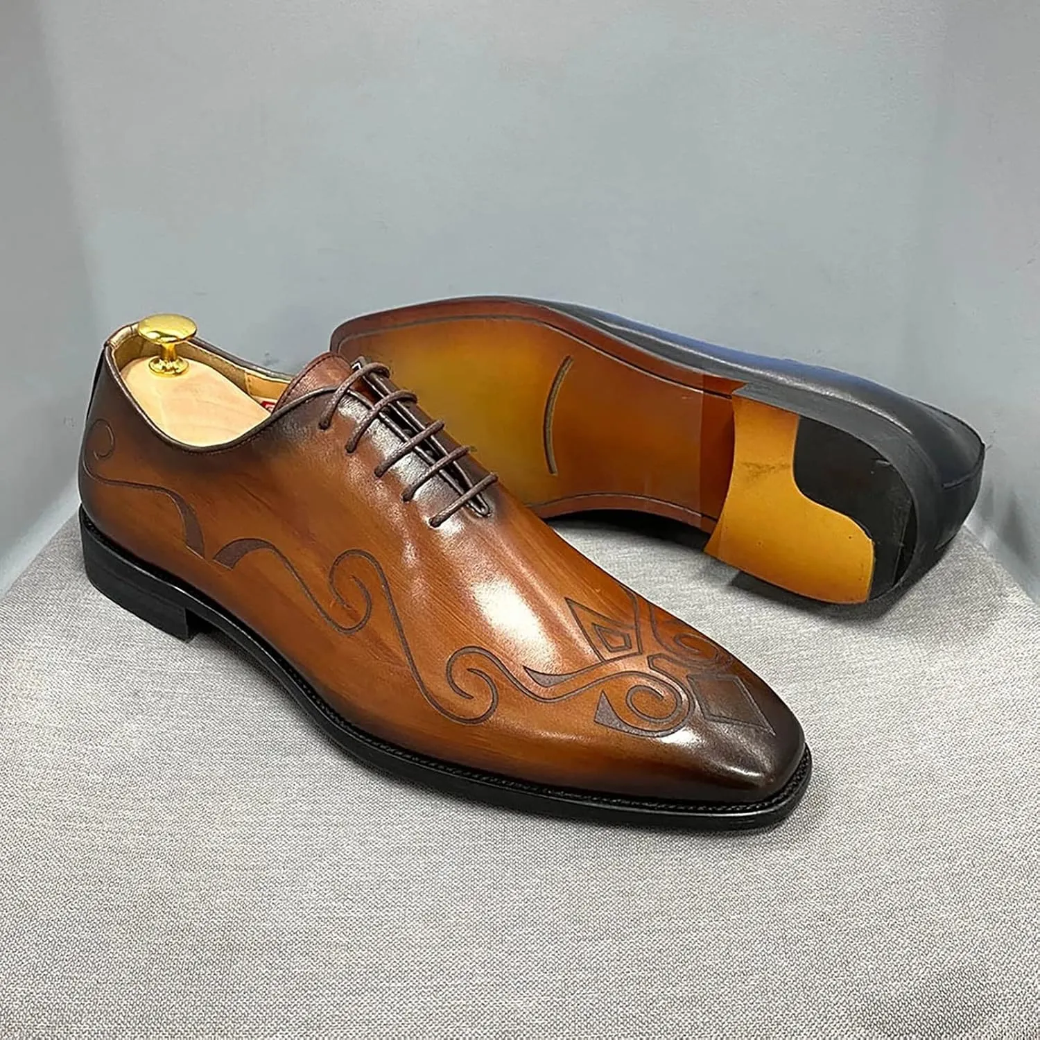 Mens Formal Dress Retro Oxfords Work Uniform Wingtip Leather Lace-ups Wedding Party Brogues Derbys,Brown-42