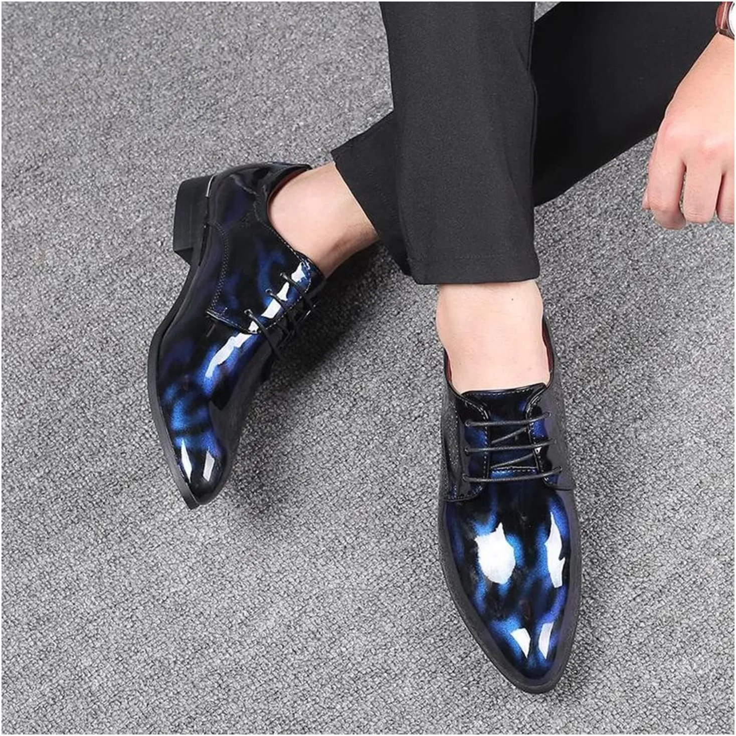 Men's Formal Dress Shoes Patent Leather Tuxedo Oxfords Lace-ups Derby Shoes Classic Business Wedding Suit Shoes