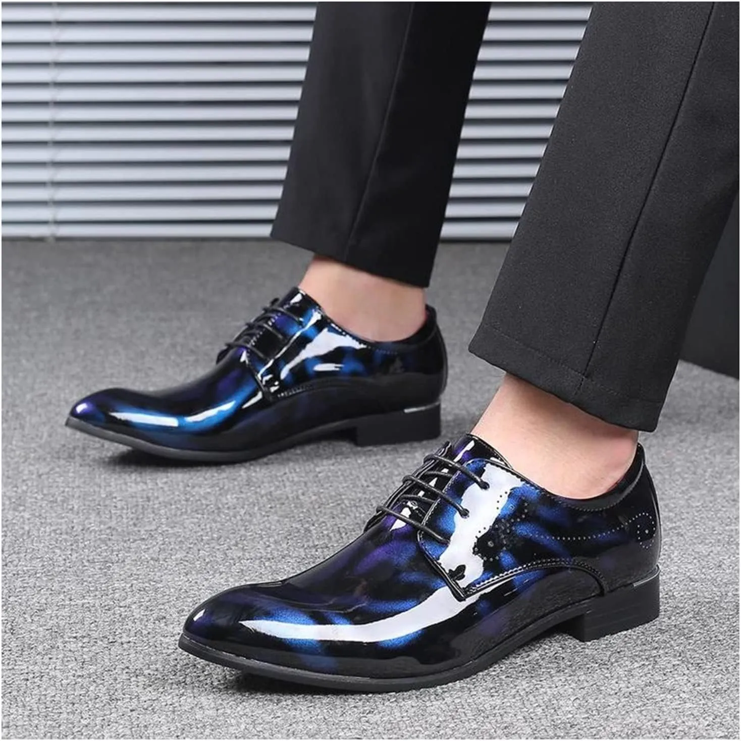 Men's Formal Dress Shoes Patent Leather Tuxedo Oxfords Lace-ups Derby Shoes Classic Business Wedding Suit Shoes