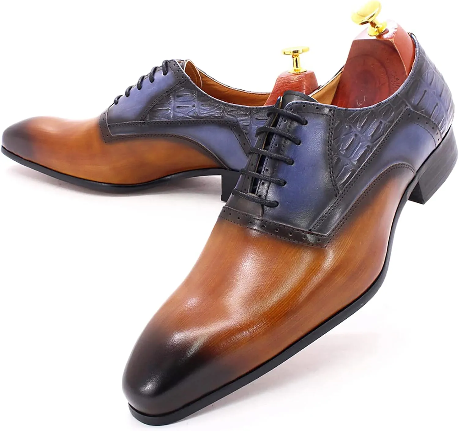 Men's Formal Lace-Up Oxfords Wedding Party Wingtip Derbys Business Casual Dress Shoes Classic Brogues Shoes,Brown-46