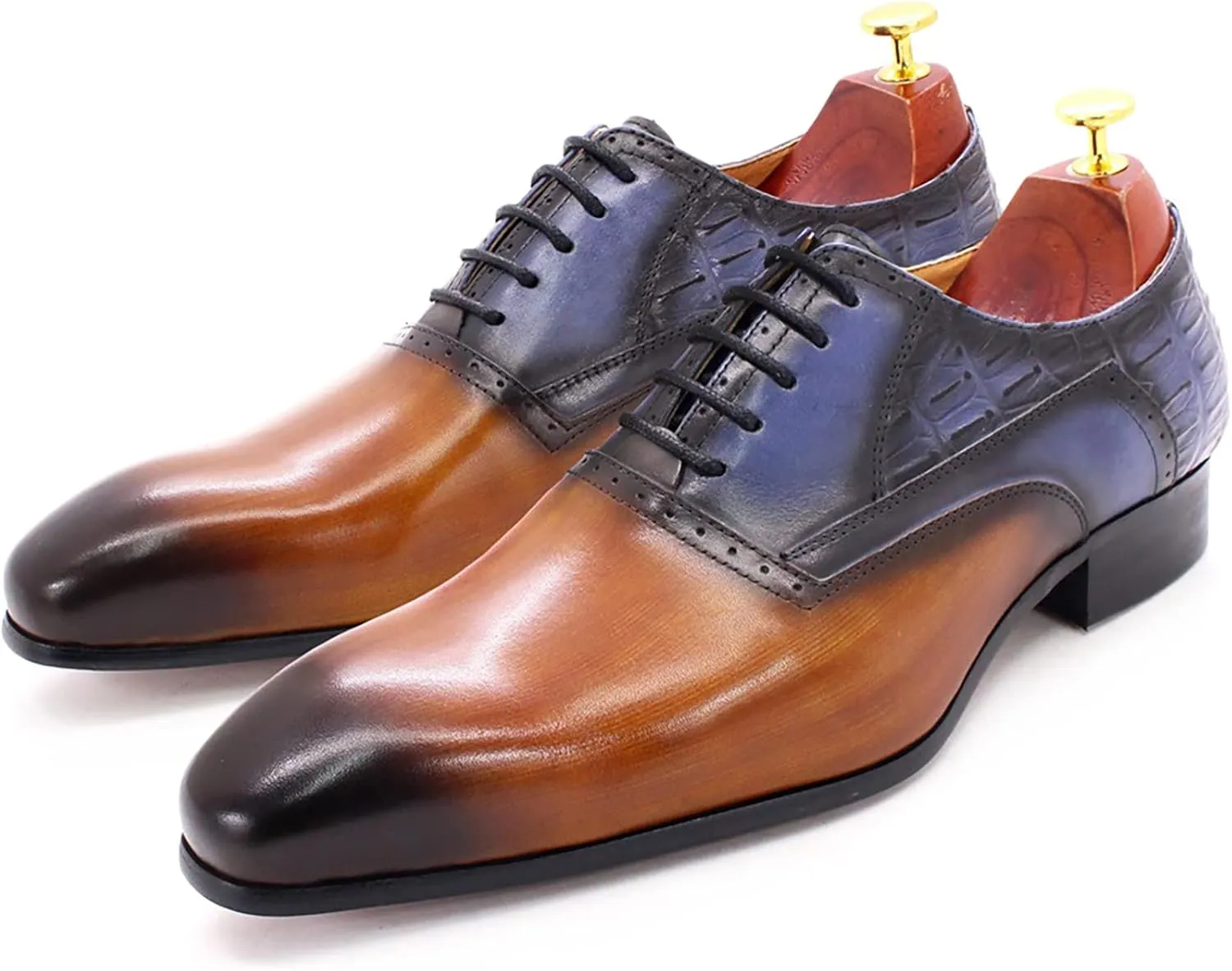 Men's Formal Lace-Up Oxfords Wedding Party Wingtip Derbys Business Casual Dress Shoes Classic Brogues Shoes,Brown-46