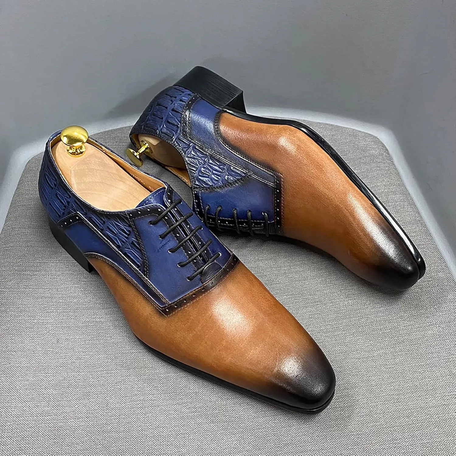 Men's Formal Lace-Up Oxfords Wedding Party Wingtip Derbys Business Casual Dress Shoes Classic Brogues Shoes,Brown-46