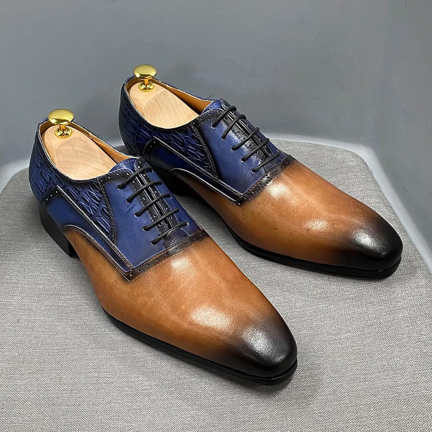 Men's Formal Lace-Up Oxfords Wedding Party Wingtip Derbys Business Casual Dress Shoes Classic Brogues Shoes,Brown-46
