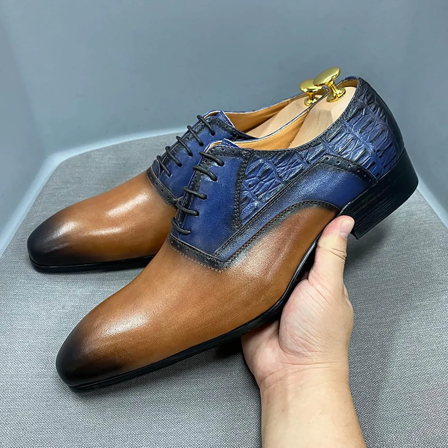 Men's Formal Lace-Up Oxfords Wedding Party Wingtip Derbys Business Casual Dress Shoes Classic Brogues Shoes,Brown-46