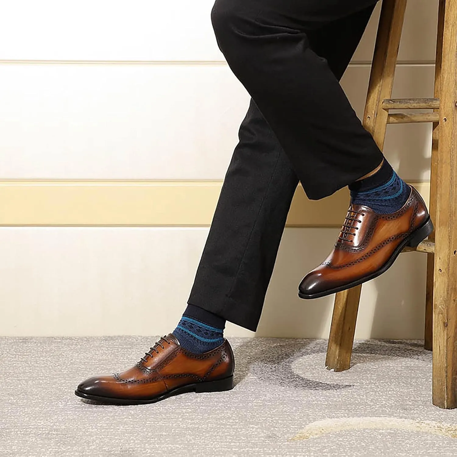 Mens Formal Leather Lace-up Brogues Work Uniform Dress Oxfords Wedding Party Derbys Breathable,Black-40