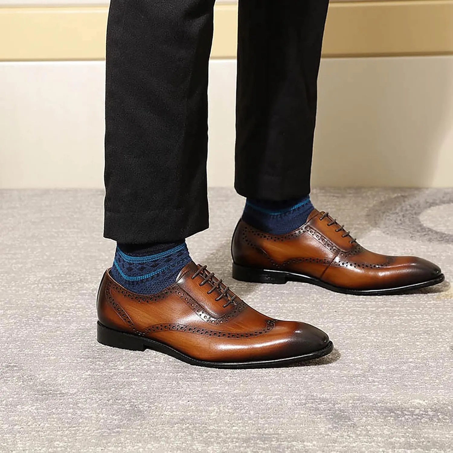 Mens Formal Leather Lace-up Brogues Work Uniform Dress Oxfords Wedding Party Derbys Breathable,Black-40