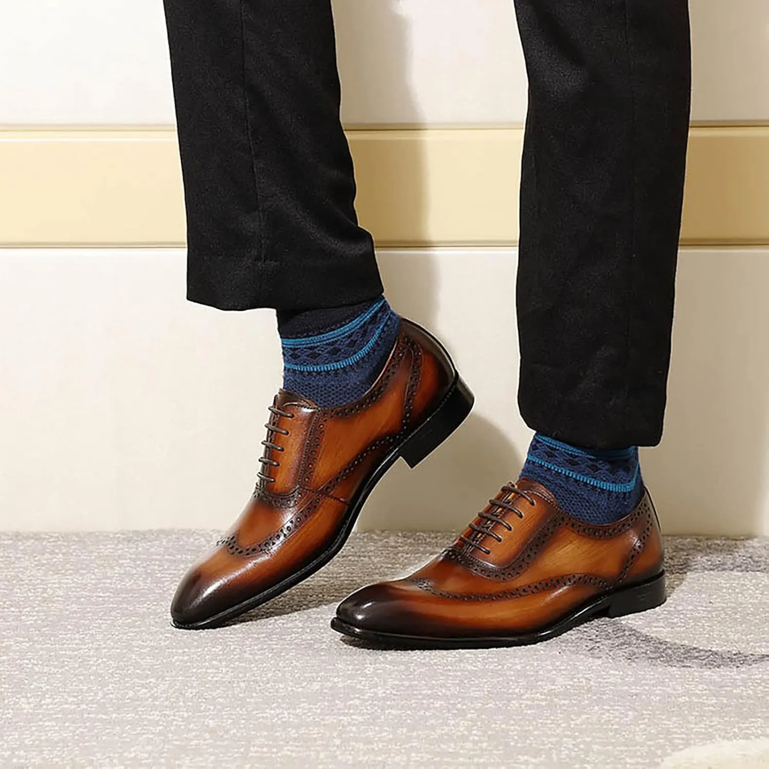 Mens Formal Leather Lace-up Brogues Work Uniform Dress Oxfords Wedding Party Derbys Breathable,Black-40