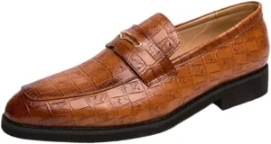 Men's Formal Leather Shoes, Breathable Slip-On Pointed Toe, Non-Slip Block Heel Business Dress Shoes, Low Top, Anti-Slip Resistant