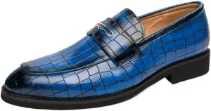 Men's Formal Leather Shoes, Breathable Slip-On Pointed Toe, Non-Slip Block Heel Business Dress Shoes, Low Top, Anti-Slip Resistant