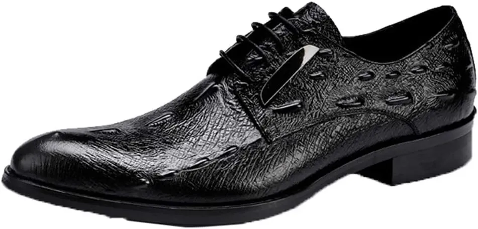 Men's Formal Leather Shoes，Crocodile Pattern Business Leather Shoes Casual Wedding Lace Up Dress Shoes,Black-43/UK 8.5/US 9