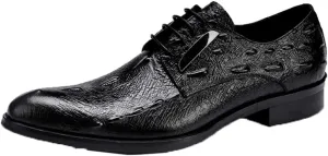 Men's Formal Leather Shoes，Crocodile Pattern Business Leather Shoes Casual Wedding Lace Up Dress Shoes,Black-43/UK 8.5/US 9