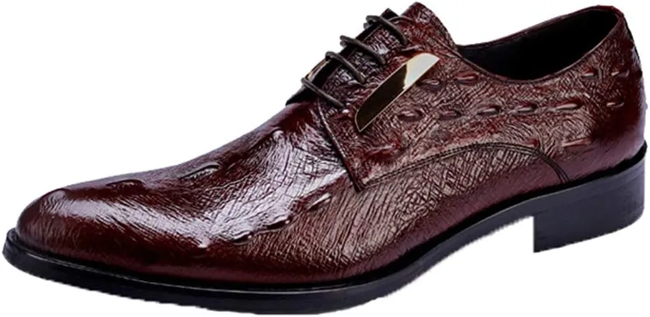 Men's Formal Leather Shoes，Crocodile Pattern Business Leather Shoes Casual Wedding Lace Up Dress Shoes,Red-38/UK 5.5/US 6.5