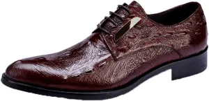 Men's Formal Leather Shoes，Crocodile Pattern Business Leather Shoes Casual Wedding Lace Up Dress Shoes,Red- 39/UK 6.5/US 7