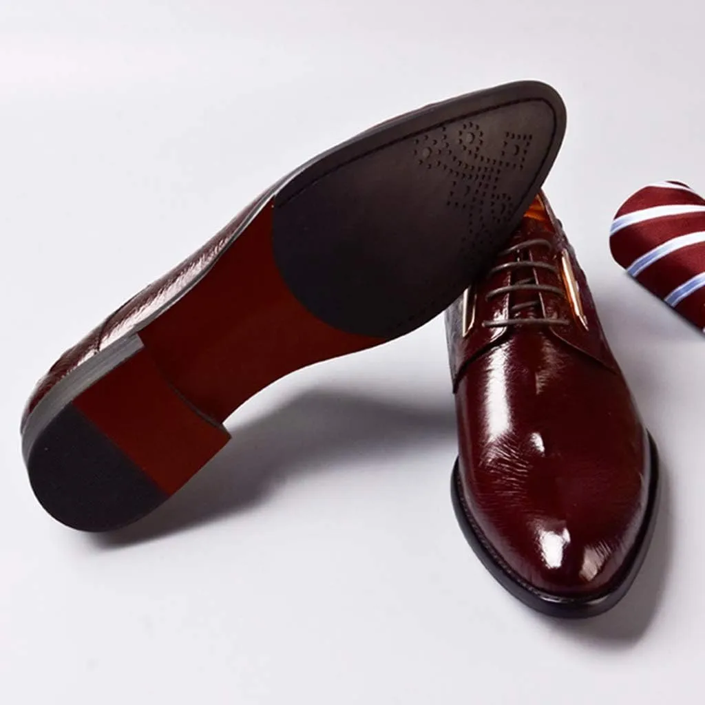Men's Formal Leather Shoes，Crocodile Pattern Business Leather Shoes Casual Wedding Lace Up Dress Shoes,Red- 41/UK 7.5/US 8