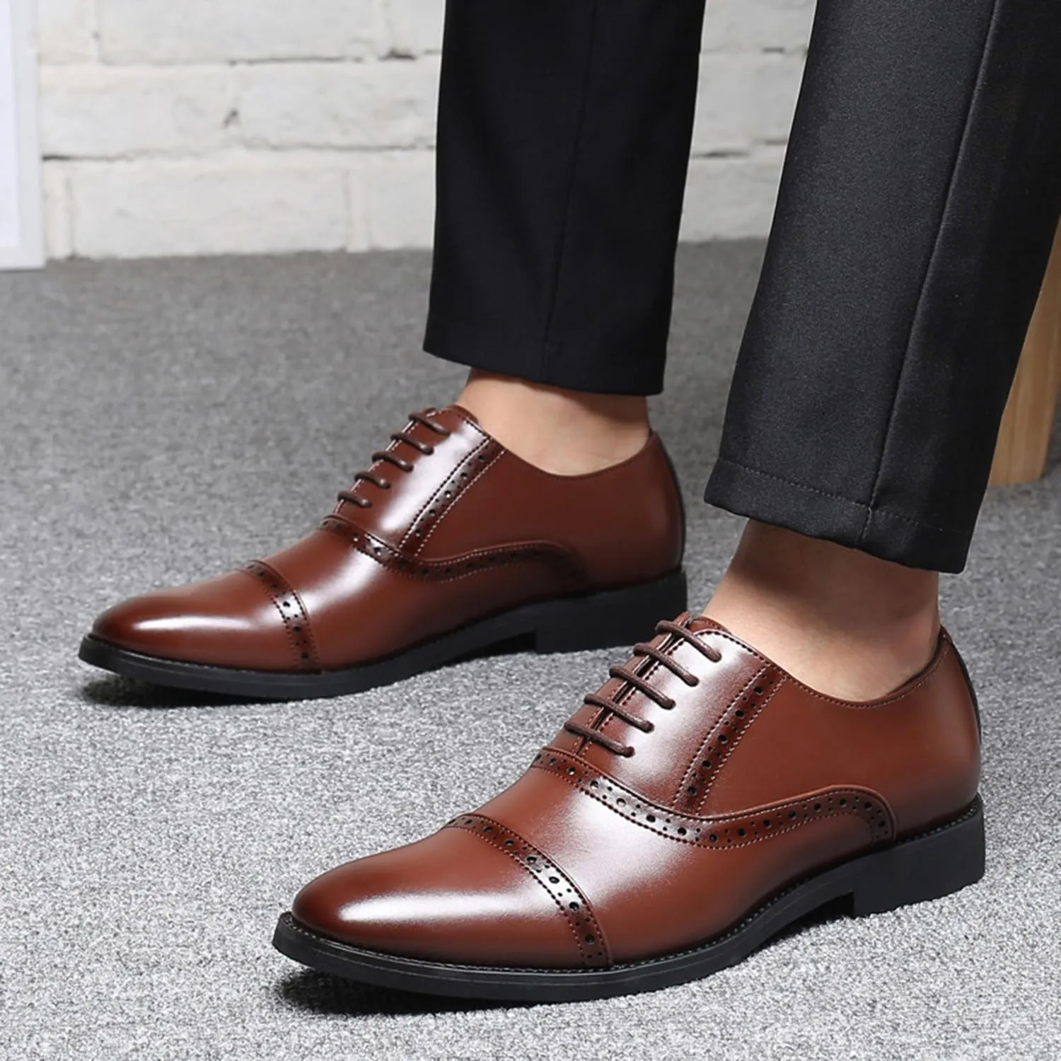 Men's Formal Shoes Lace Up Oxfords Business Dress Shoes Wingtip Brogues Derbys Wedding Suit Shoes