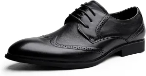 Men's Formal Shoes Leather Brogues Derbys Lace-Up Oxfords Smart Wedding Office Dress Oxford Shoes for Business Black- US7/UK6/EU39
