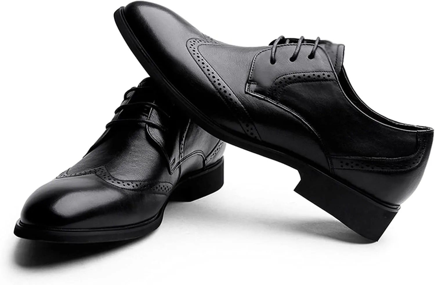 Men's Formal Shoes Leather Brogues Derbys Lace-Up Oxfords Smart Wedding Office Dress Oxford Shoes for Business Black- US7/UK6/EU39