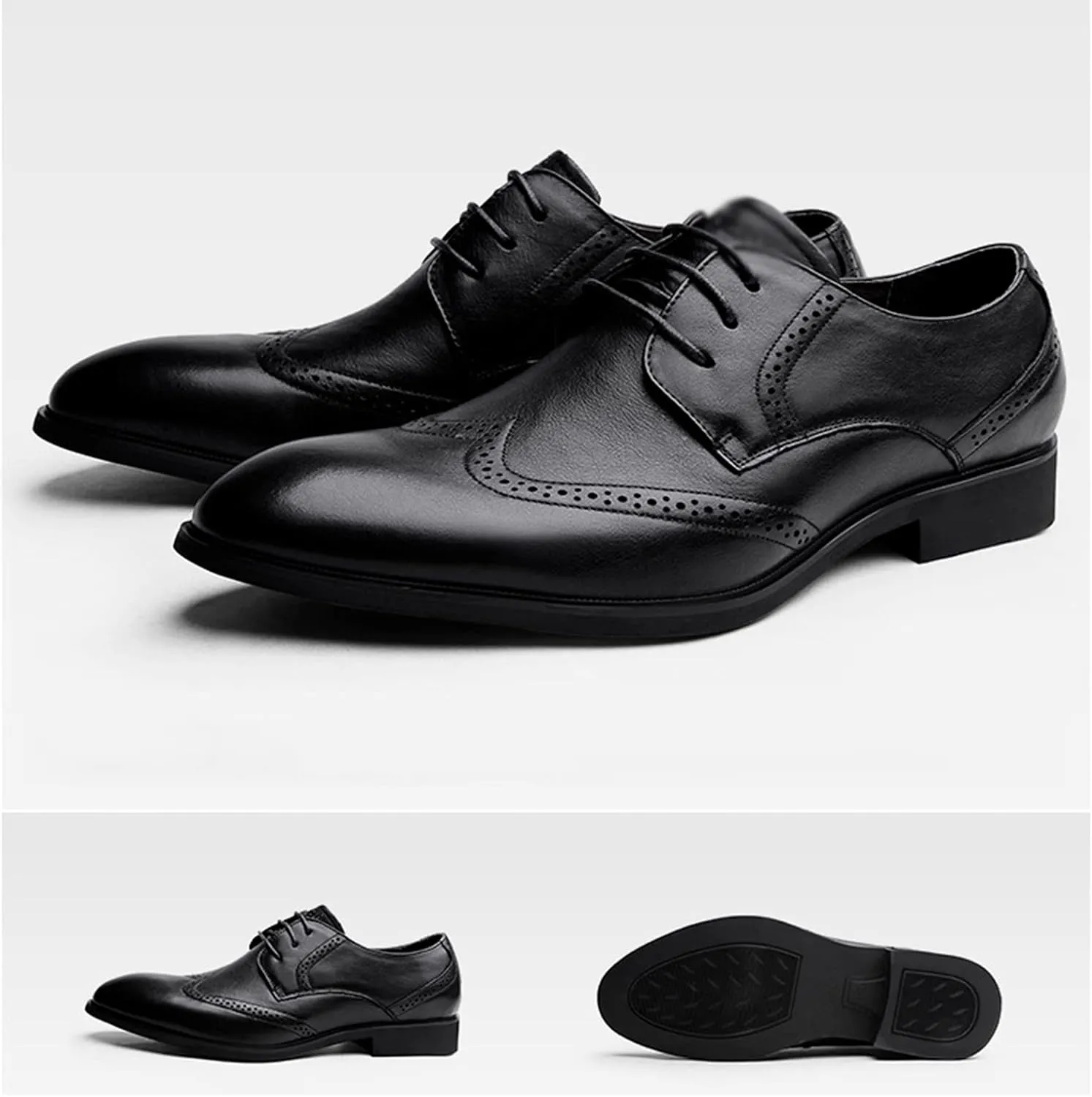 Men's Formal Shoes Leather Brogues Derbys Lace-Up Oxfords Smart Wedding Office Dress Oxford Shoes for Business Black- US7/UK6/EU39