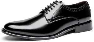 Men's Genuine Leather Formal Oxfords Classic Lace-up Comfortable Pointed Toe Derbys Dress Shoes for Wedding Office Business Leather Shoes
