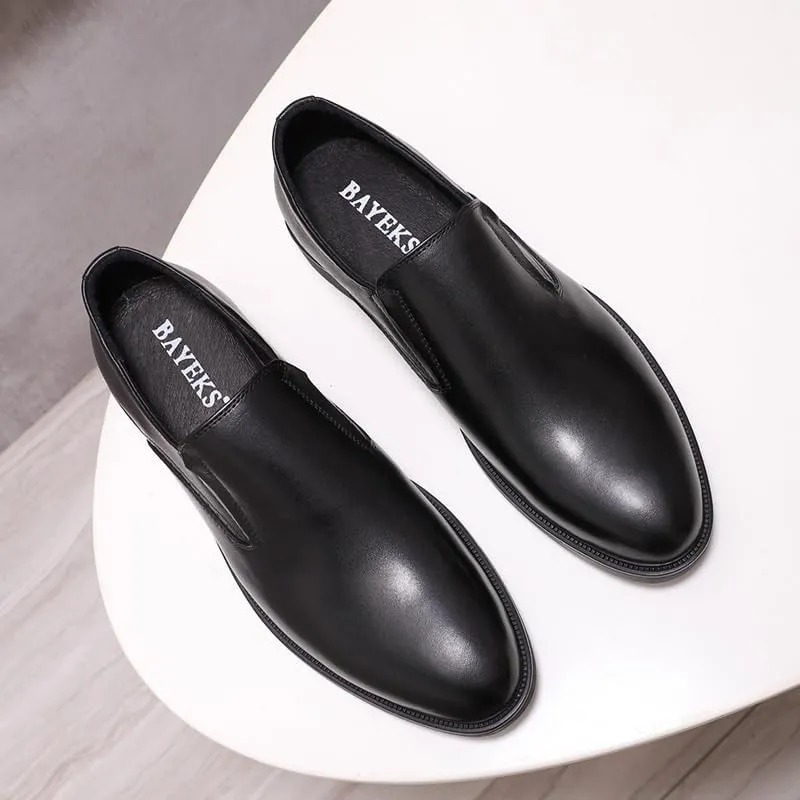 Men's Genuine Leather Platform Slip-On Oxfords Pointed Toe Derbys Classic Formal Business Loafers England Flats Breathable Sport Outdoor Footwear