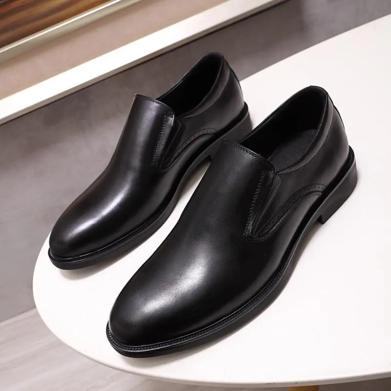 Men's Genuine Leather Platform Slip-On Oxfords Pointed Toe Derbys Classic Formal Business Loafers England Flats Breathable Sport Outdoor Footwear