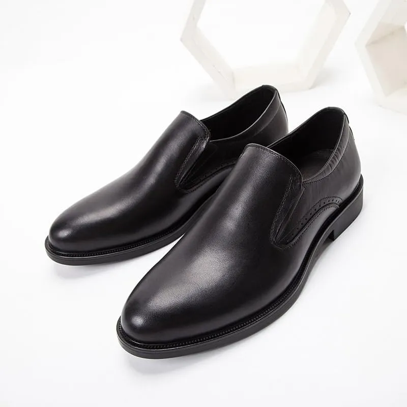 Men's Genuine Leather Platform Slip-On Oxfords Pointed Toe Derbys Classic Formal Business Loafers England Flats Breathable Sport Outdoor Footwear