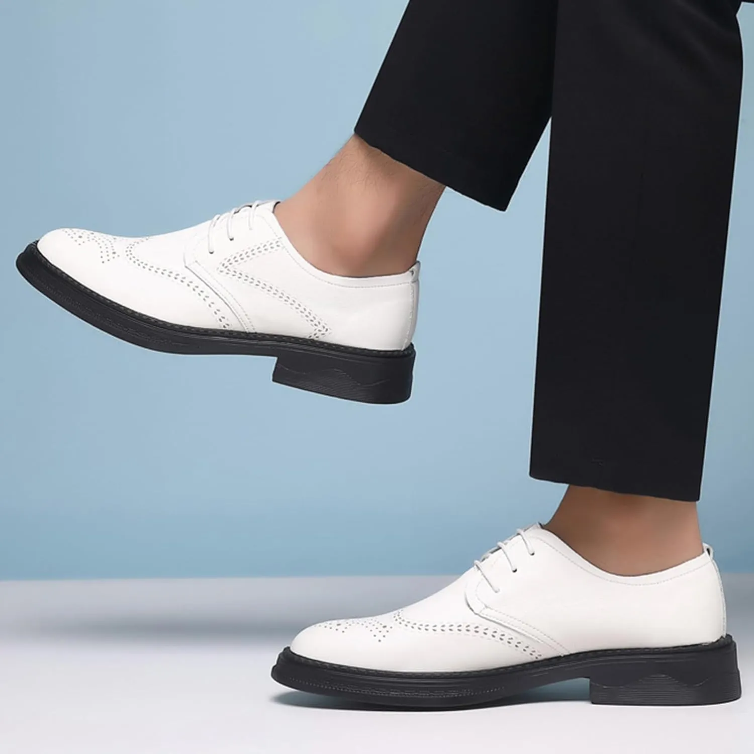 Men's Genuine Leather Wingtip Brogue Oxfords Shoes Fashion Classic Round-Toe Lace Up Low Top Dress Shoes Casual Business Formal Derby Shoes