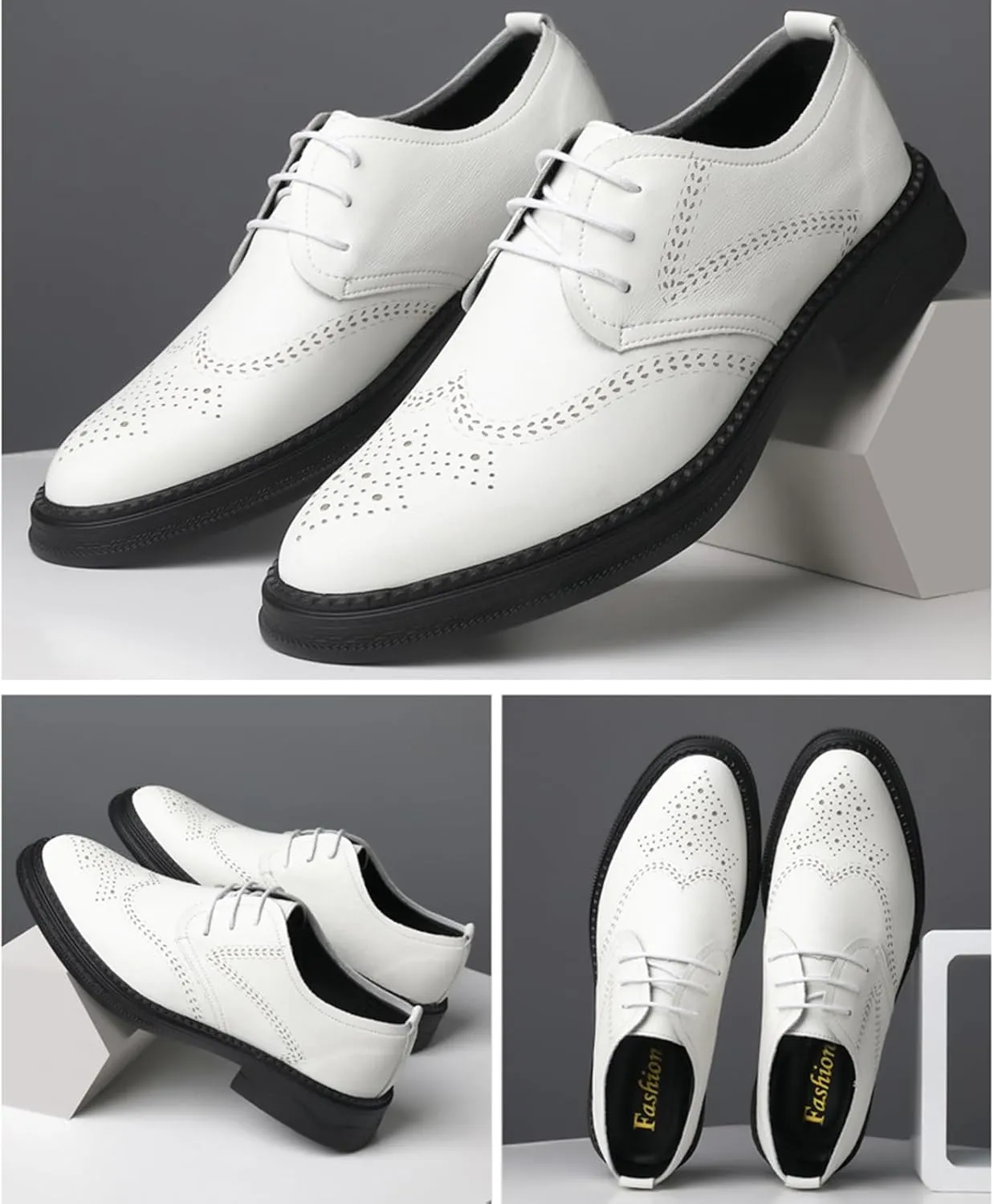 Men's Genuine Leather Wingtip Brogue Oxfords Shoes Fashion Classic Round-Toe Lace Up Low Top Dress Shoes Casual Business Formal Derby Shoes