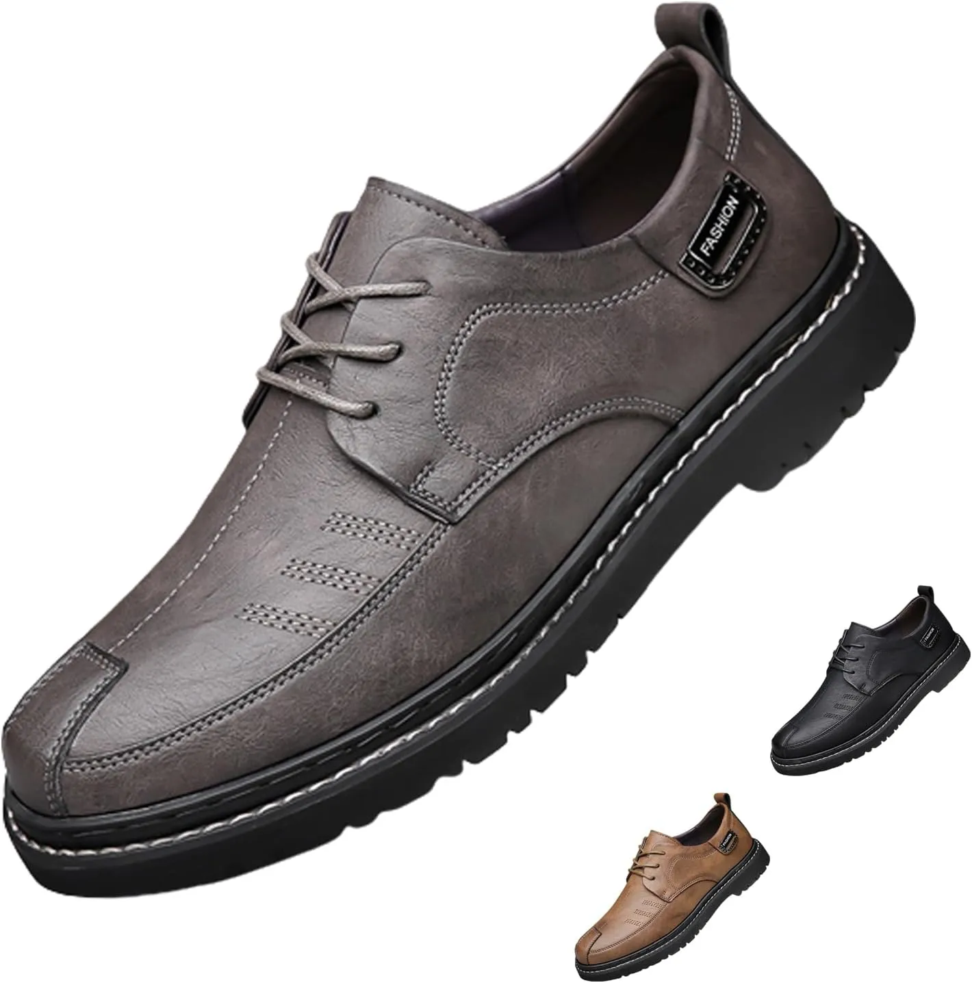 Men's Hand Stitching Leather Lace Up Loafer,Vintage Breathable Soft-Faced Soft-Soled Leather Shoe Comfortable Slip on Flat Business Office Dress Driving Casual Outdoor Walking Shoes