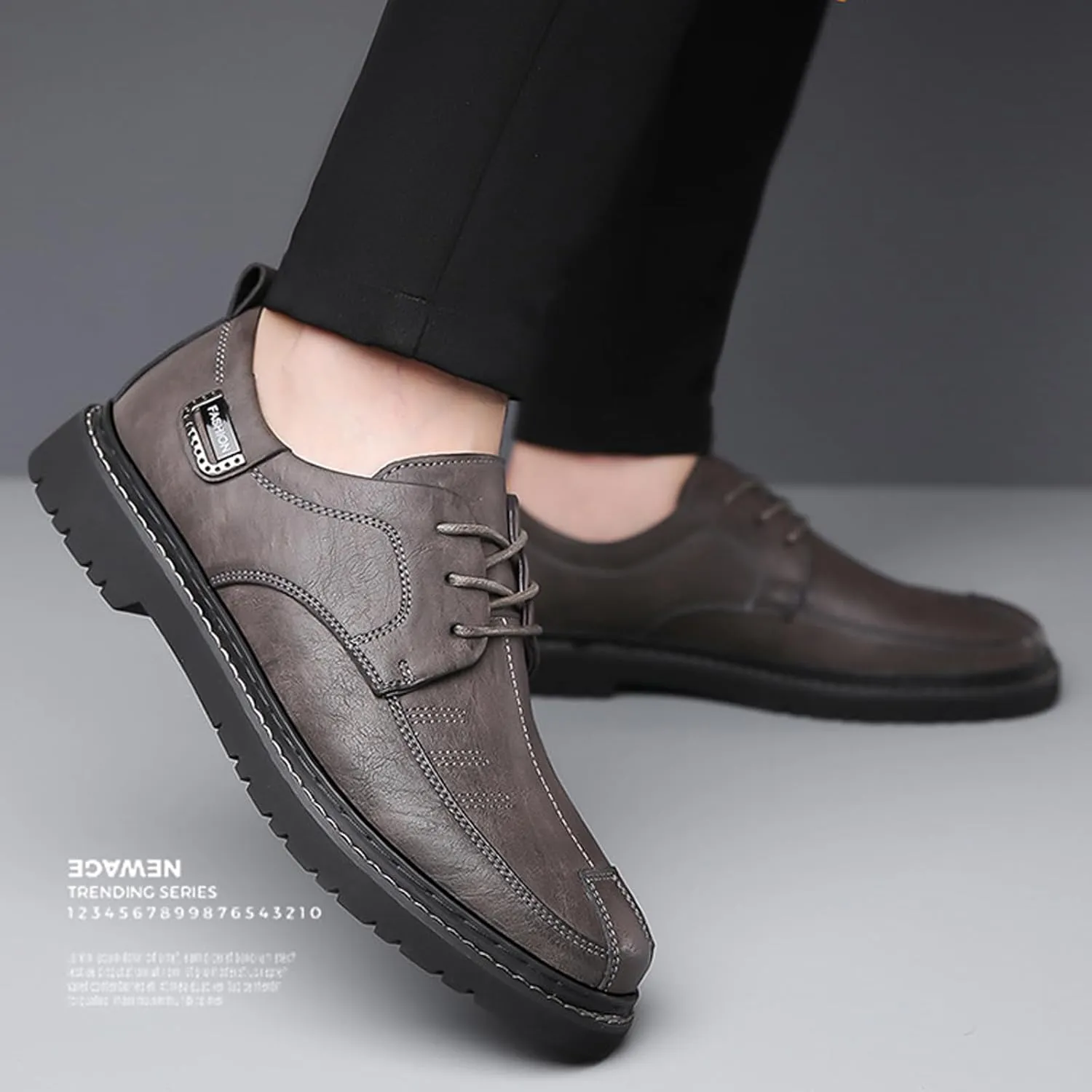 Men's Hand Stitching Leather Lace Up Loafer,Vintage Breathable Soft-Faced Soft-Soled Leather Shoe Comfortable Slip on Flat Business Office Dress Driving Casual Outdoor Walking Shoes