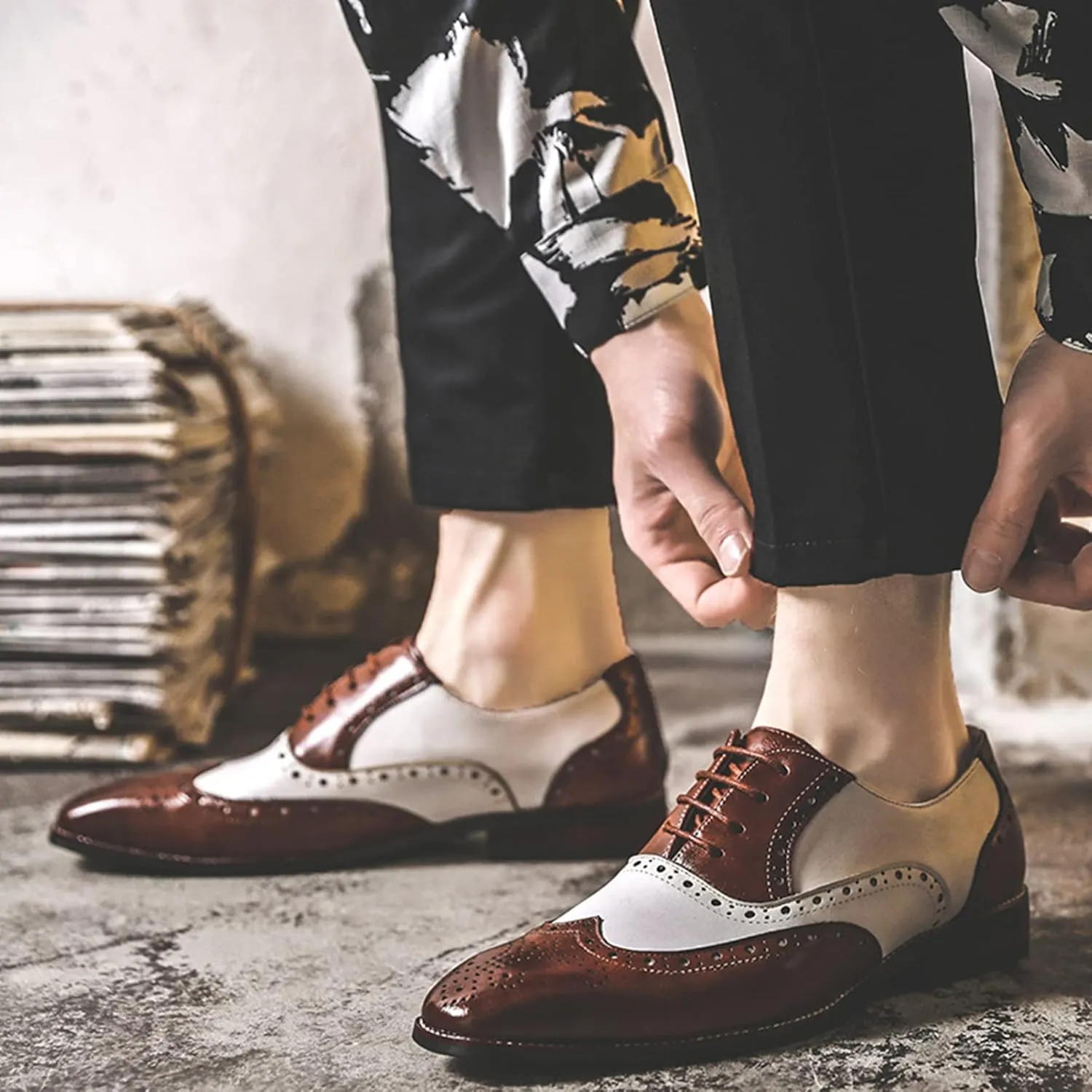 Men's Handsome Microfiber Leather Brogues Wedding Shoes Color Blocking Oxfords Formal Dress Shoes
