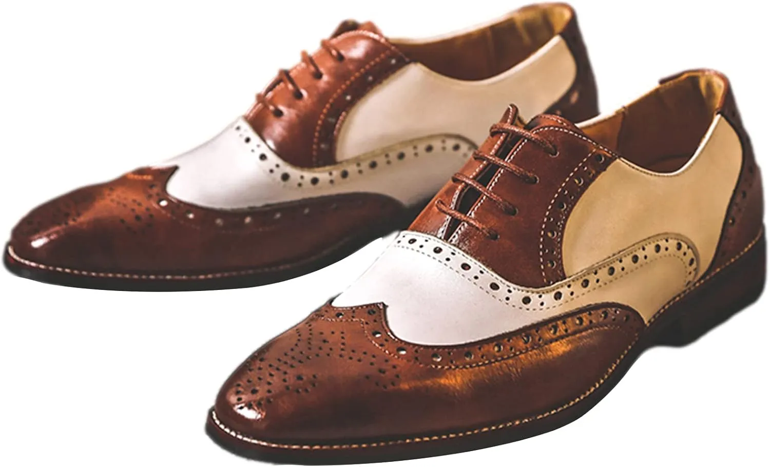 Men's Handsome Microfiber Leather Brogues Wedding Shoes Color Blocking Oxfords Formal Dress Shoes