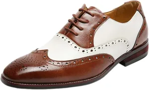 Men's Handsome Microfiber Leather Brogues Wedding Shoes Color Blocking Oxfords Formal Dress Shoes