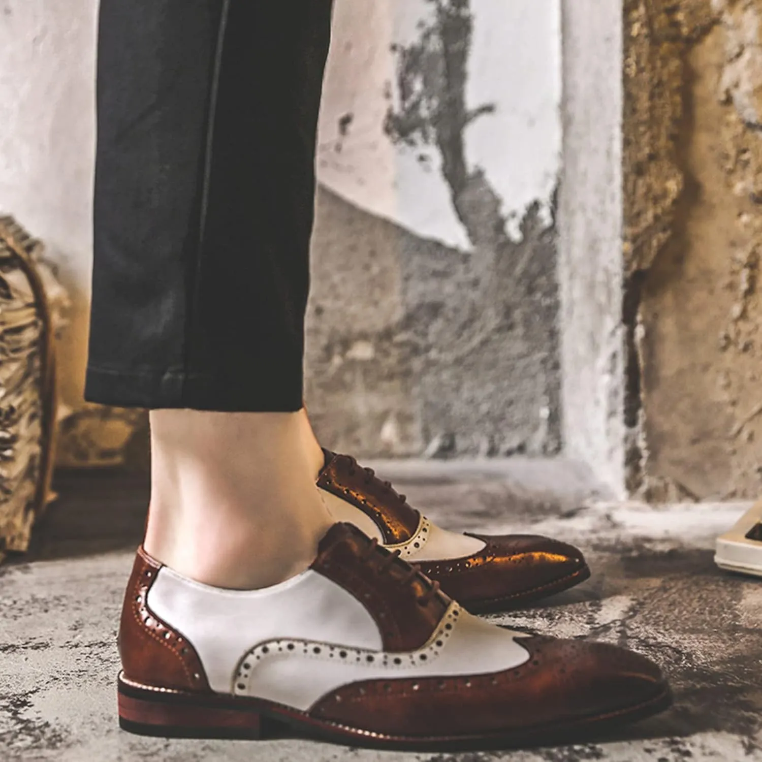 Men's Handsome Microfiber Leather Brogues Wedding Shoes Color Blocking Oxfords Formal Dress Shoes