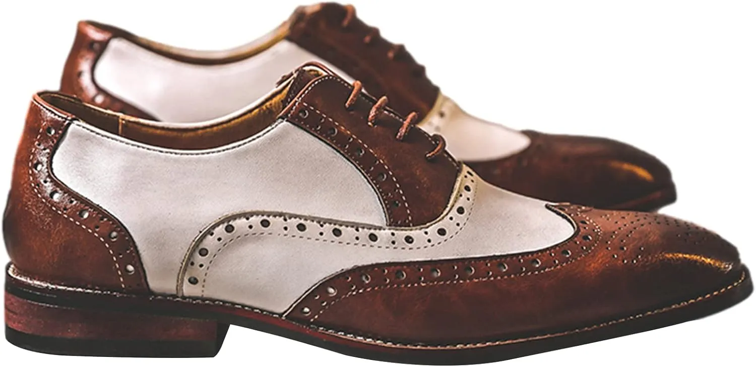Men's Handsome Microfiber Leather Brogues Wedding Shoes Color Blocking Oxfords Formal Dress Shoes