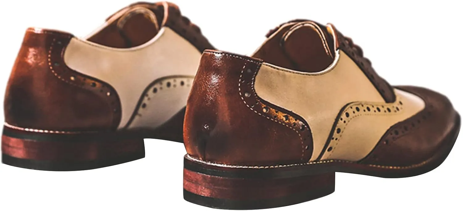 Men's Handsome Microfiber Leather Brogues Wedding Shoes Color Blocking Oxfords Formal Dress Shoes