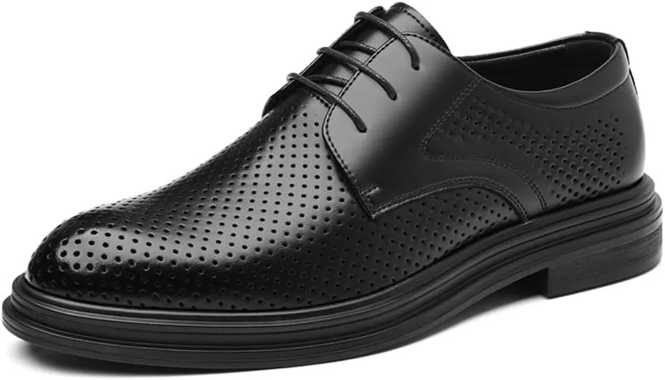 Men's Hollow Out Breathable Summer Business Dress Shoes English Style Height Increasing Groom Wedding Shoes Stylish Comfortable Formal Leather Shoes(7.5)