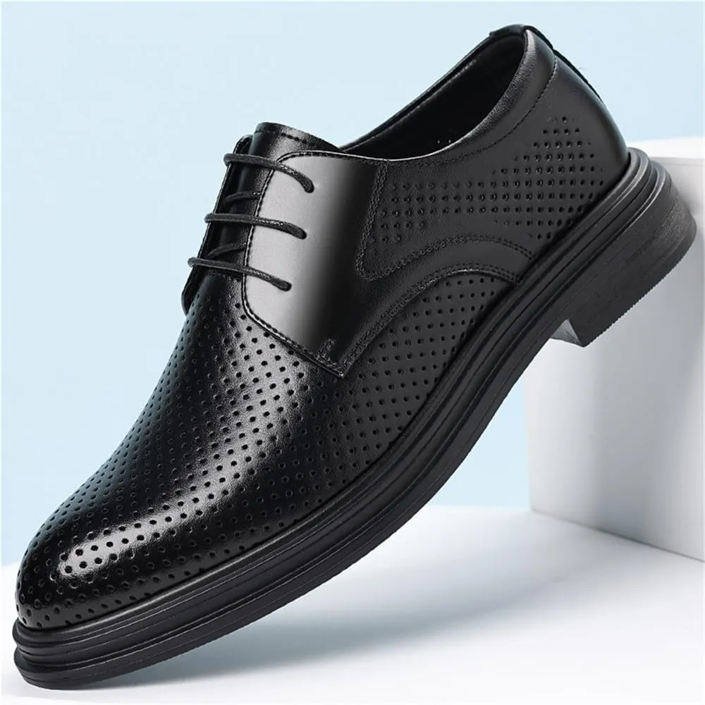 Men's Hollow Out Breathable Summer Business Dress Shoes English Style Height Increasing Groom Wedding Shoes Stylish Comfortable Formal Leather Shoes(7)