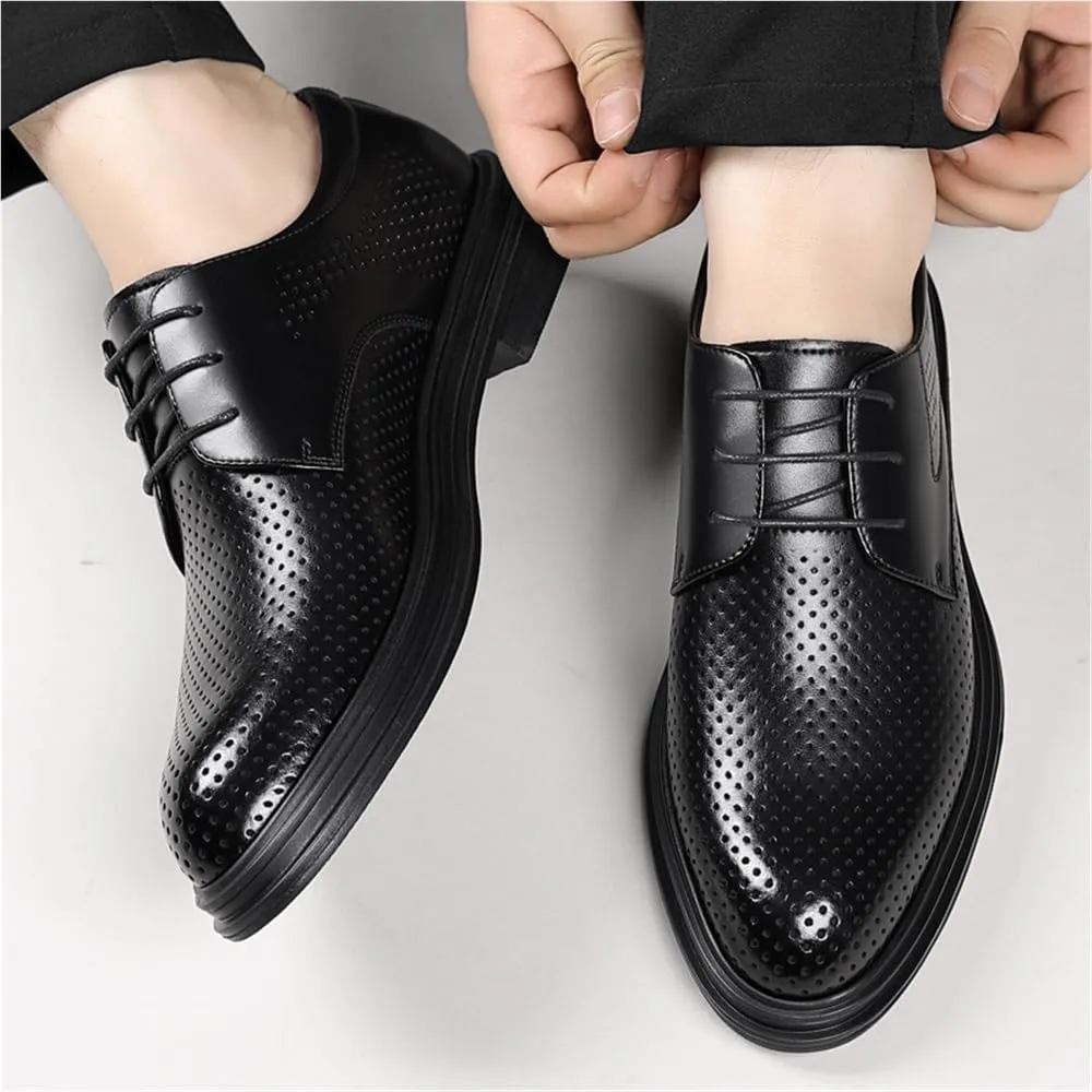 Men's Hollow Out Breathable Summer Business Dress Shoes English Style Height Increasing Groom Wedding Shoes Stylish Comfortable Formal Leather Shoes(7)