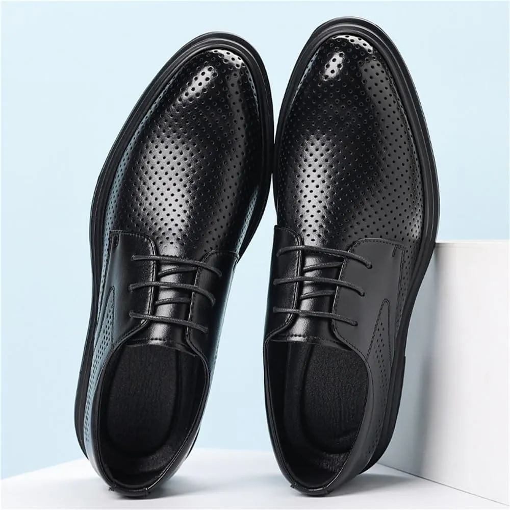 Men's Hollow Out Breathable Summer Business Dress Shoes English Style Height Increasing Groom Wedding Shoes Stylish Comfortable Formal Leather Shoes(7)