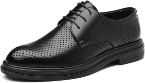 Men's Hollow Out Breathable Summer Business Dress Shoes English Style Height Increasing Groom Wedding Shoes Stylish Comfortable Formal Leather Shoes(7)